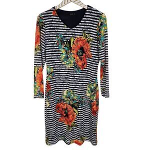 LO'FASSI Dress Womens 7 / 30‎ Blue White Eyelet Striped Floral Dress LOFASSI